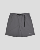 Gray shorts with a black belt on a light gray background